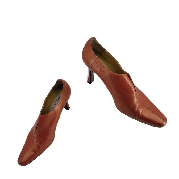 Vtg 90's Bellini Leather Pumps Fairycore Elfin Metallic Coral Pointy Toe Sz 8 - Picture 1 of 13